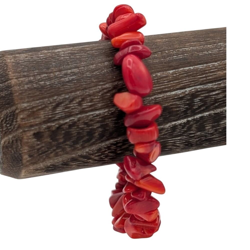 Red Coral Stretch Bead Bracelet